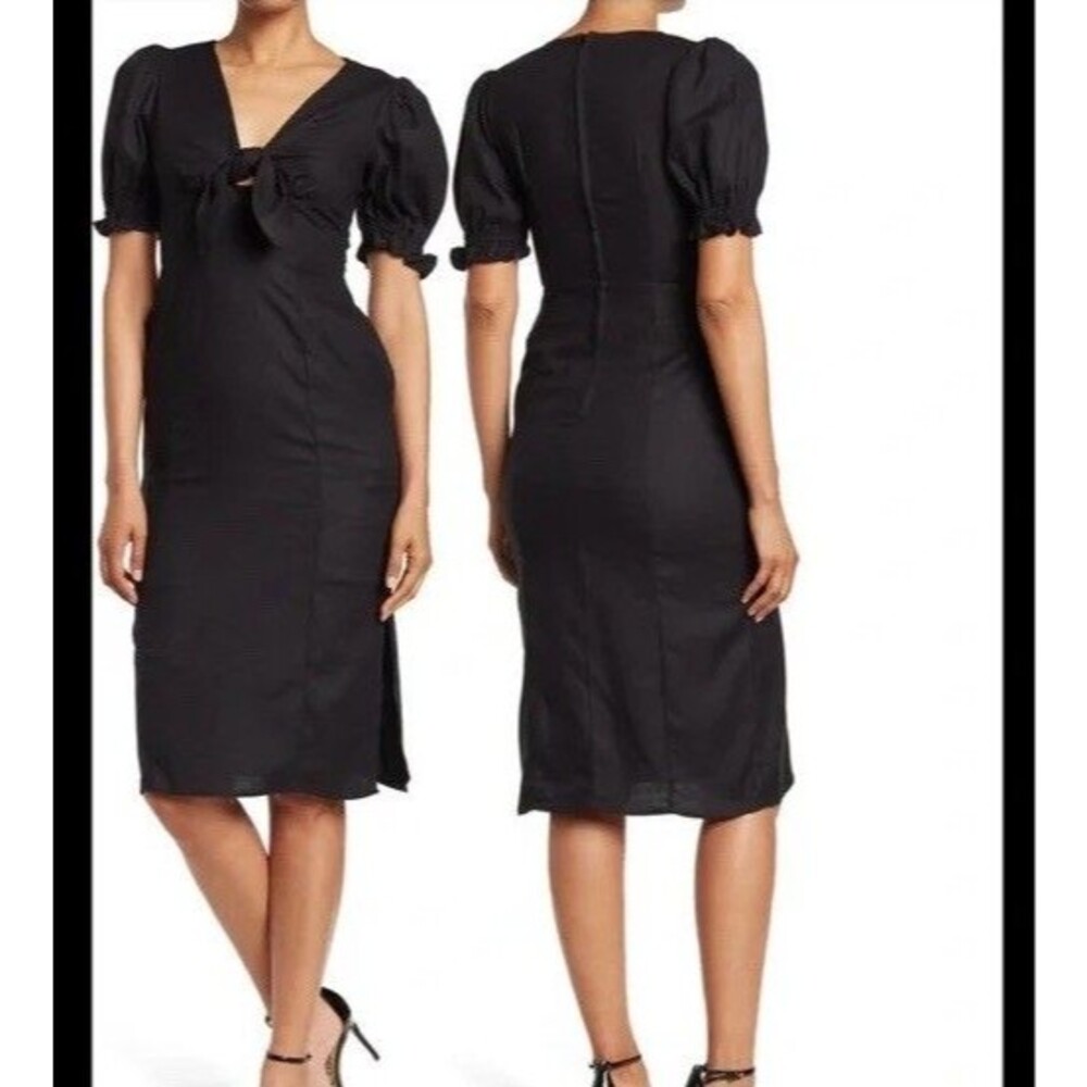 NWT Melloday Nordstrom Puff Sleeve Bow Linen Viscose Blend Maxi Dress Size Large